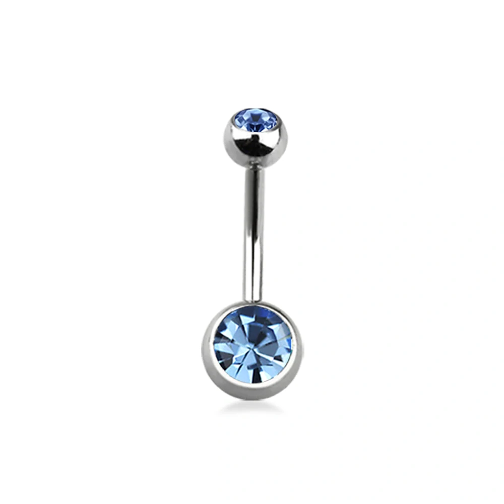 Piercing do pupíku – stříbrná činka s světle modrými krystaly