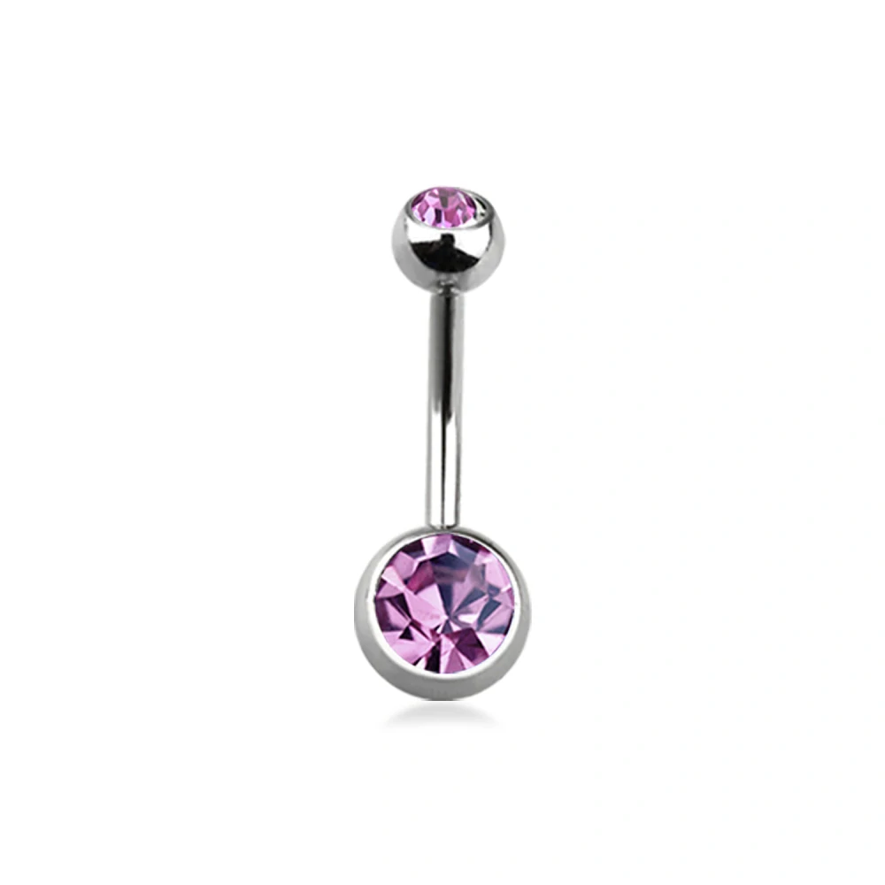 Piercing do pupíku – stříbrná činka se světle ametystovými krystaly