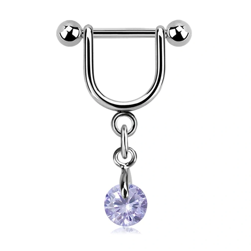 Piercing do ucha s levandulovým kamínkem na řetízku