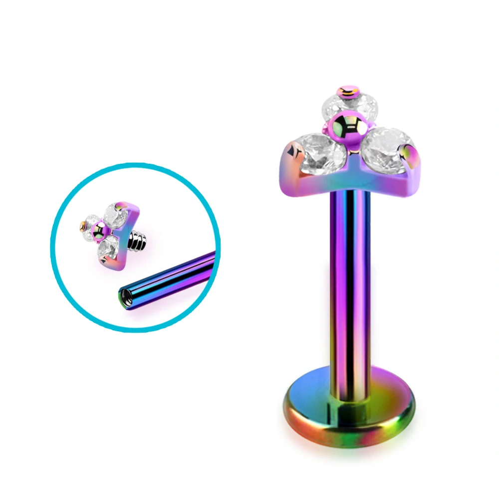 Titanový labret G23 různých barev s třemi krystaly UTLBIN13S InfinityPierce