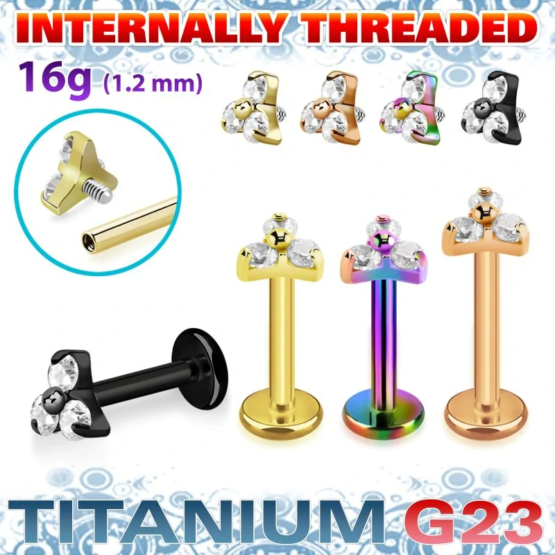 Titanový labret G23 různých barev s třemi krystaly UTLBIN13S InfinityPierce