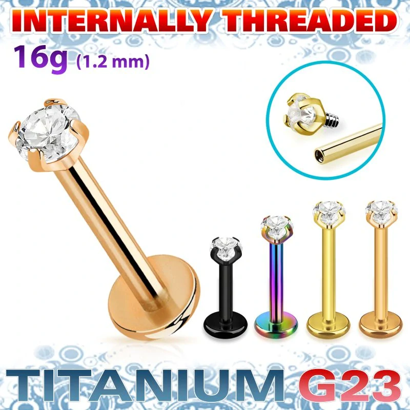 Titanový labret s čirým krystalem – barevné varianty těla UTLBIN12 InfinityPierce