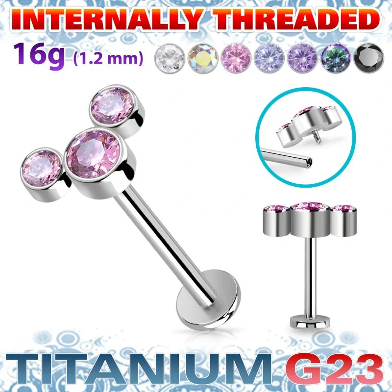 Titanový piercing G23 se třemi kulatými krystaly ULBIN9 InfinityPierce