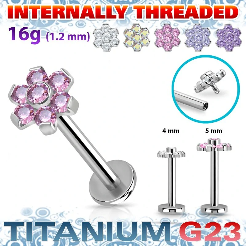 Titanový labret s květinkou – ocelová barva, různé barevné varianty ULBIN10 InfinityPierce
