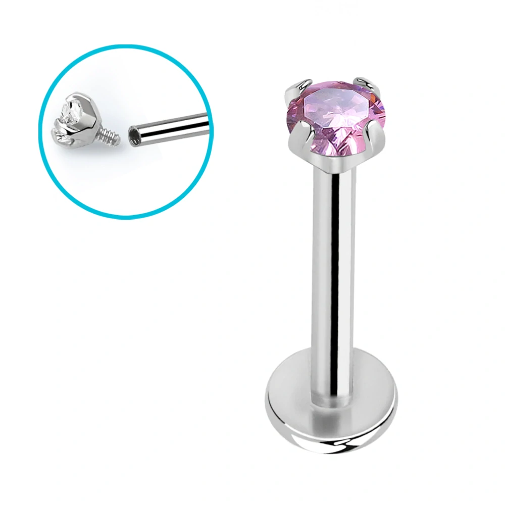 Labret z titanu G23 s velkým zirkonem – lesklá ocelová barva, různé délky ULBIN12 InfinityPierce