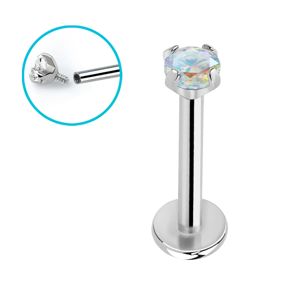 Labret z titanu G23 s velkým zirkonem – lesklá ocelová barva, různé délky ULBIN12 InfinityPierce