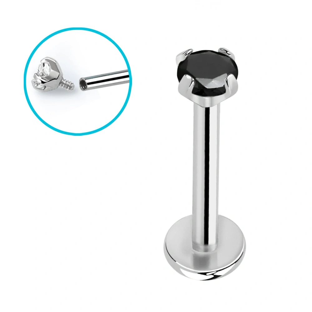 Labret z titanu G23 s velkým zirkonem – lesklá ocelová barva, různé délky ULBIN12 InfinityPierce