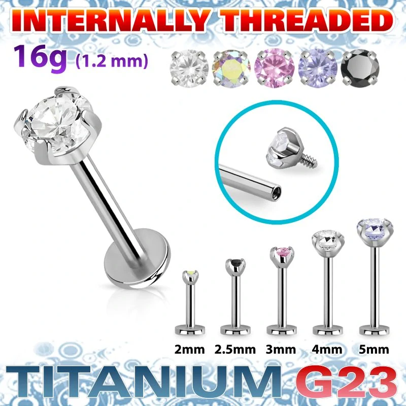 Labret z titanu G23 s velkým zirkonem – lesklá ocelová barva, různé délky ULBIN12 InfinityPierce