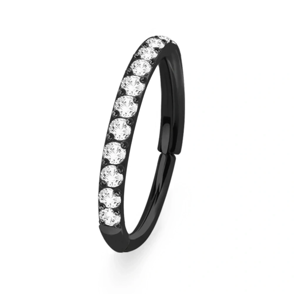 Černý titanový mikrokroužek s čirými krystaly 10 mm