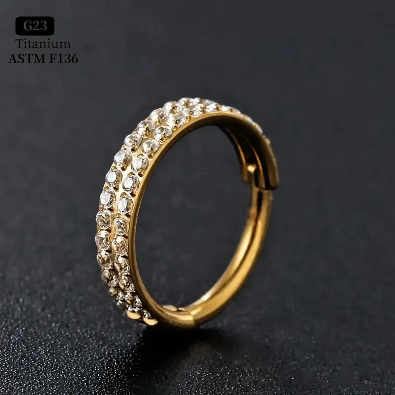 Titanový piercing kroužek G23 s dvojitou řadou kamínků – 8 mm – zlatý