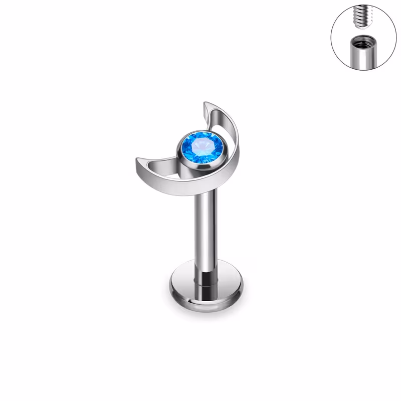 Titanový labret piercing s měsíčkem – G23 – modrá