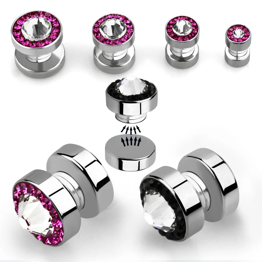 Magnetický fake plug se Swarovski krystaly | Chirurgická ocel 316L