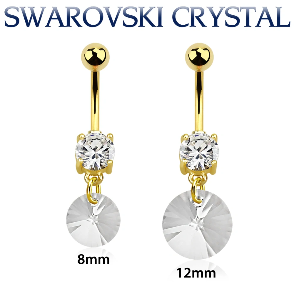 Zlatý piercing s visacím Swarovski krystalem | Chirurgická ocel 316L