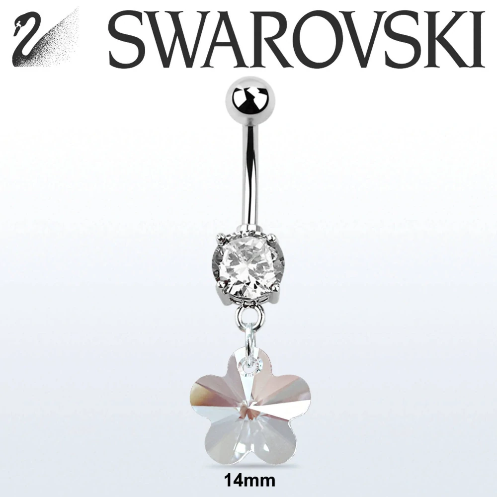 Piercing s visacím Swarovski krystalem ve tvaru květiny z chirurgické oceli 316L