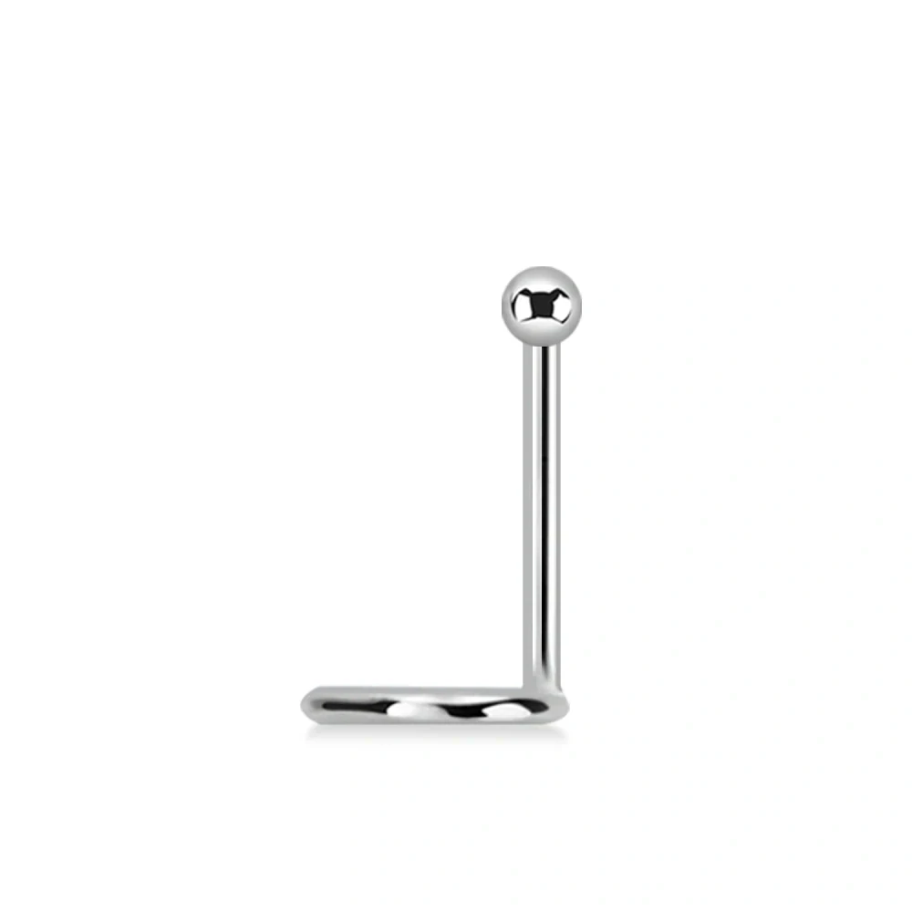 Zahnutý piercing do nosu s kuličkou stříbrný 0,8 mm