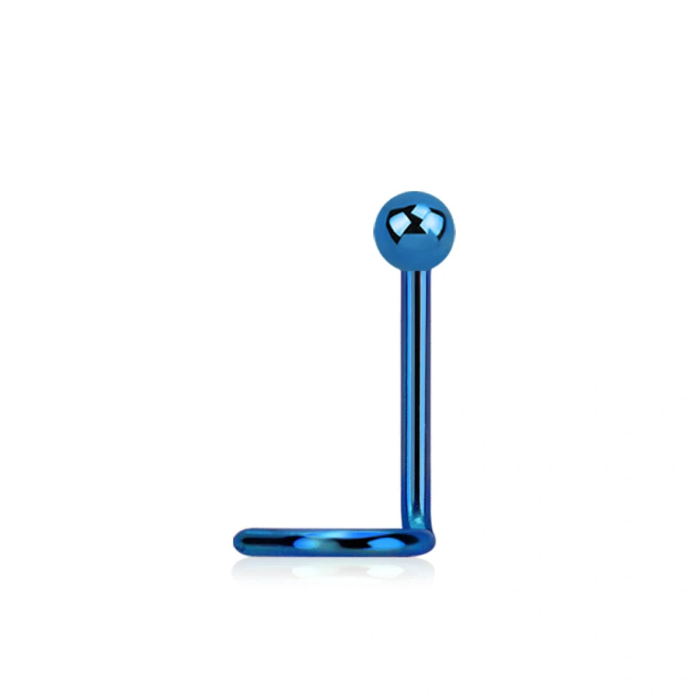 Zahnutý piercing do nosu s kuličkou modrý 0,8 mm