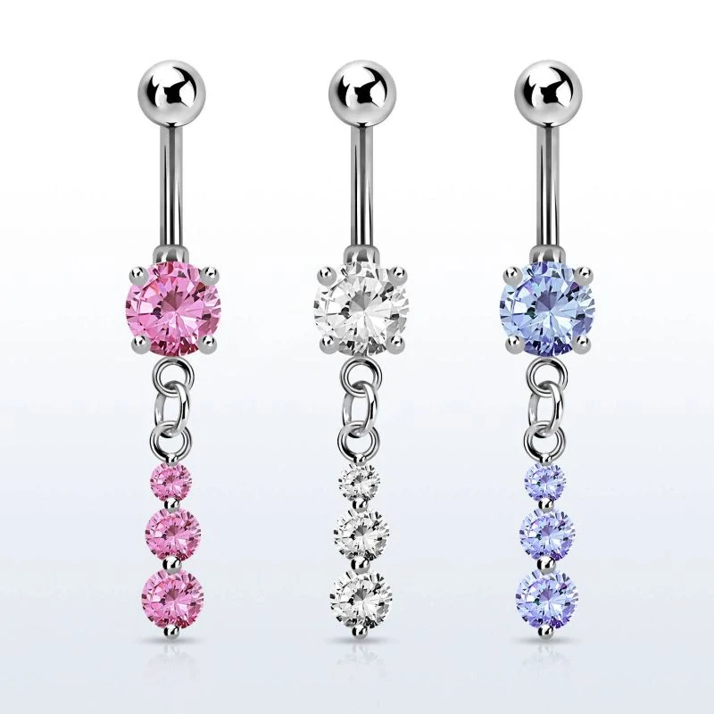 Piercing do pupíku s kamínky a řetízkem MCDZ418 InfinityPierce