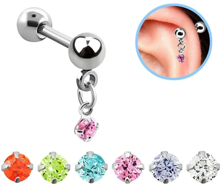 Piercing do ucha s kamínkem a řetízkem BBERV3 InfinityPierce