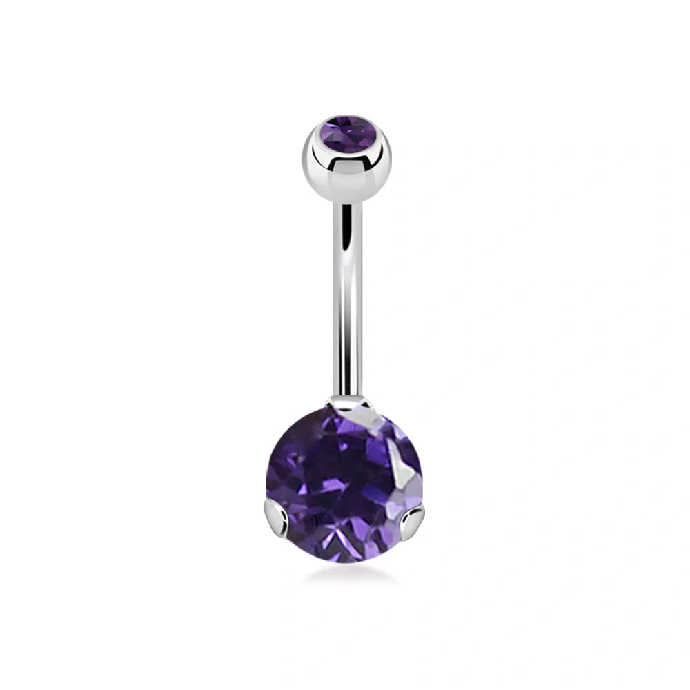 Piercing do pupku s krystaly ametyst 12 mm