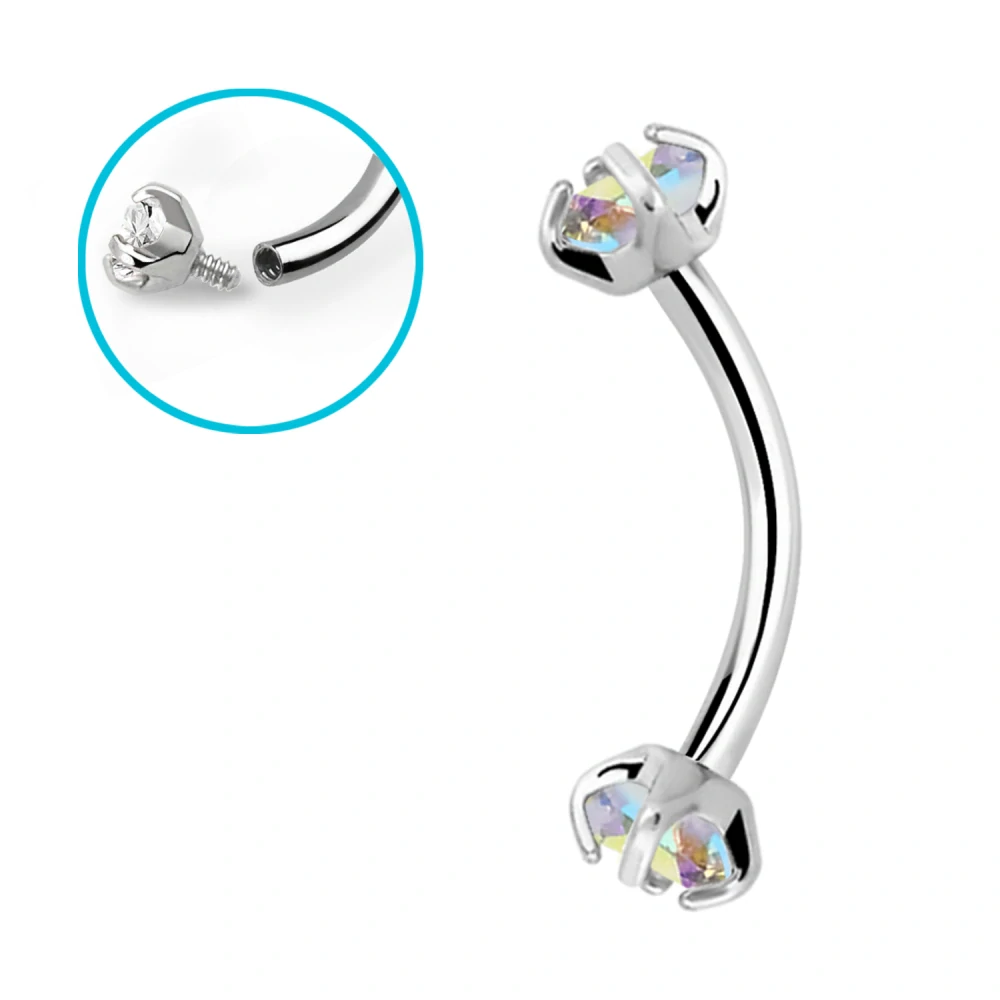 Banán do piercingu s duhovými kamínky po obou stranách