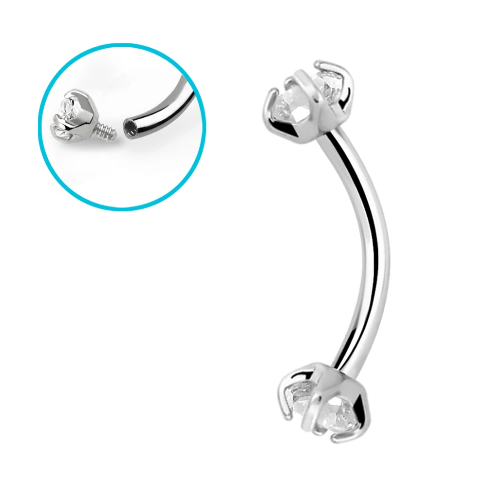 Banán do piercingu s čirými kamínky po obou stranách