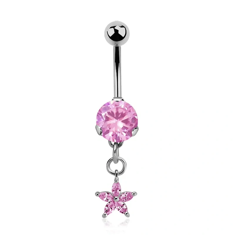 Piercing do pupíku s hvězdičkou na řetízku