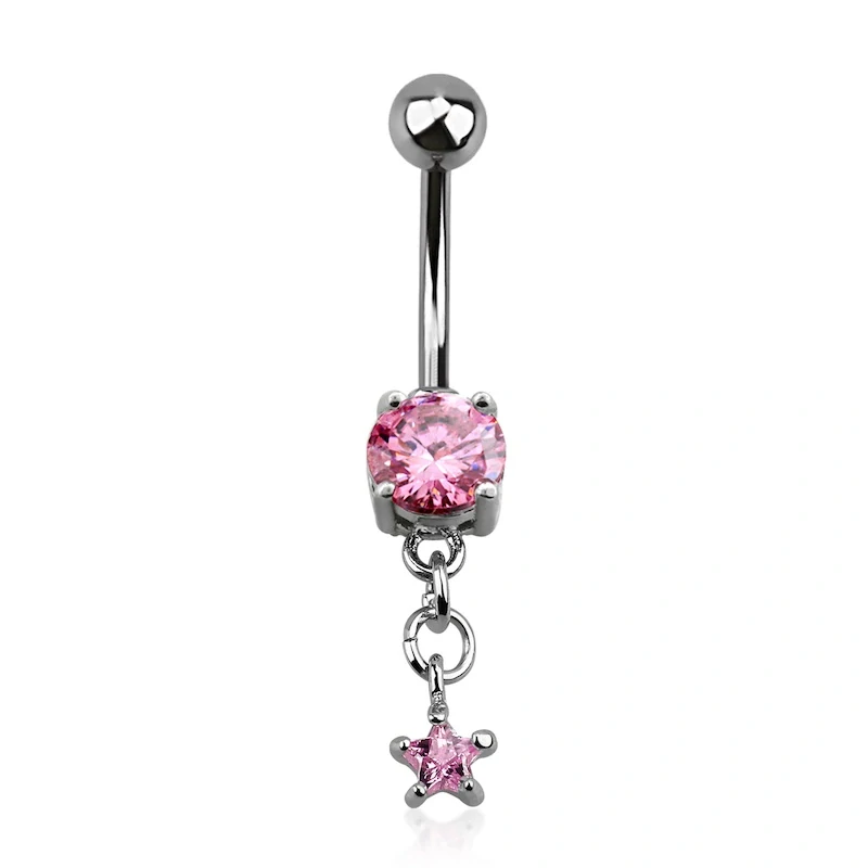 Piercing do pupíku s kamínkem a řetízkem zakončený hvězdičkou