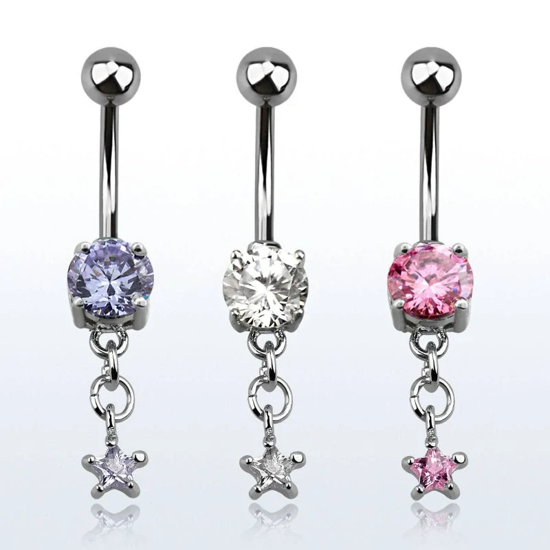 Piercing do pupíku s kamínkem a řetízkem zakončený hvězdičkou MCDZ585 InfinityPierce