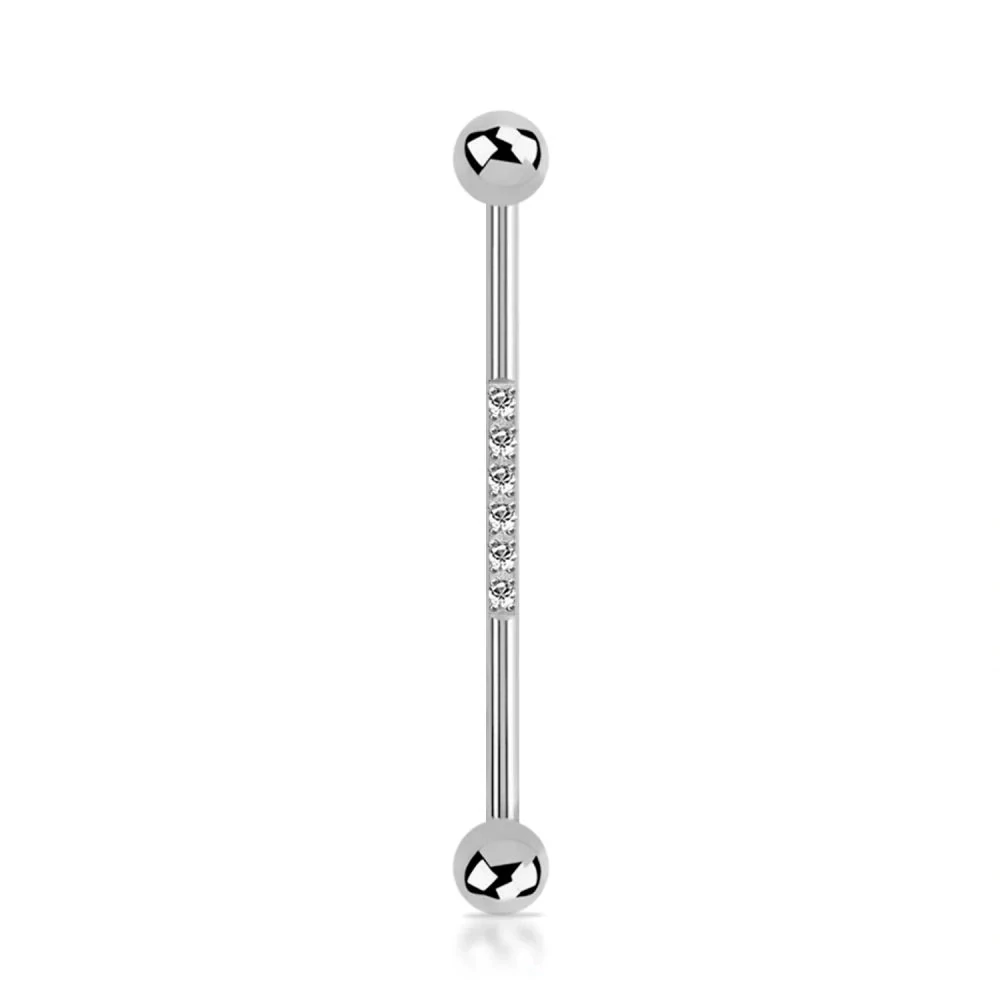 Stříbrný piercing industrial s kamínky 32 mm