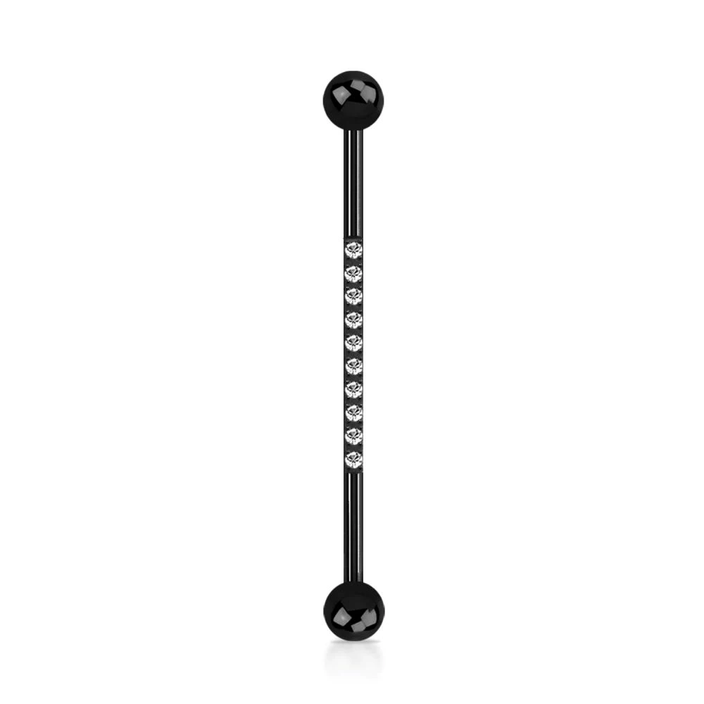Černý industrial piercing s krystaly 32 mm