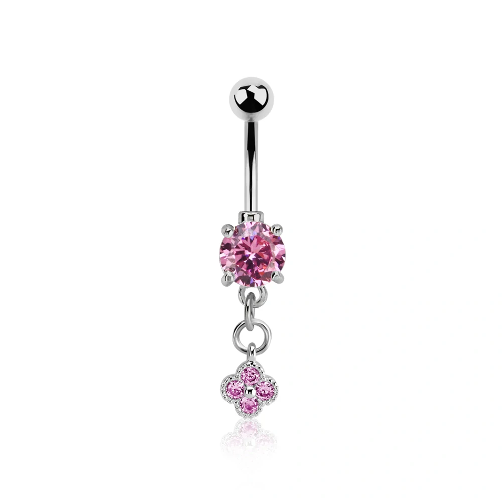 Piercing do pupíku s kamínkem a řetízkem zakončený kytičkou