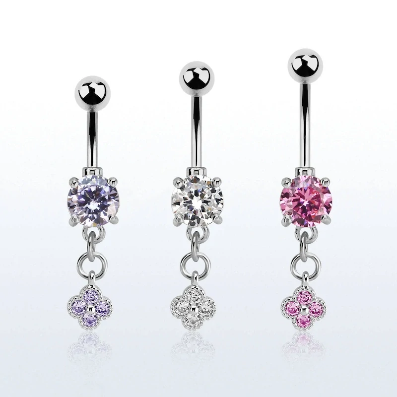 Piercing do pupíku s kamínkem a řetízkem zakončený kytičkou MCDZ411 InfinityPierce