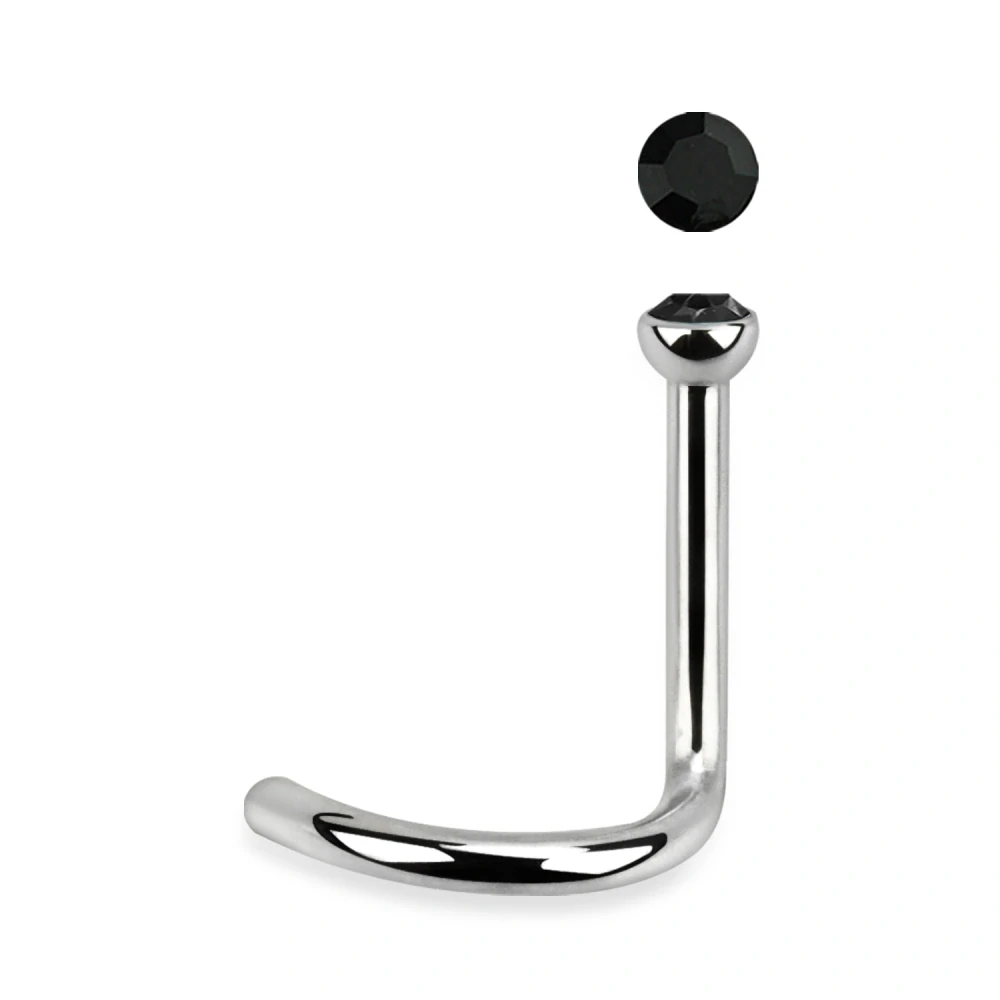 Zahnutý piercing do nosu z chirurgické oceli s kamínky v různých barvách
