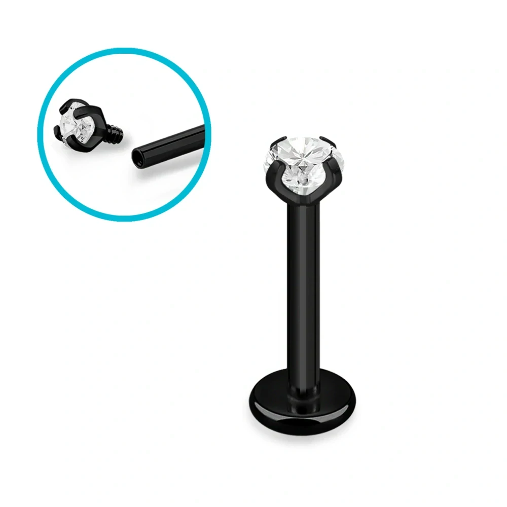 Černý labret s krystalem 8 mm