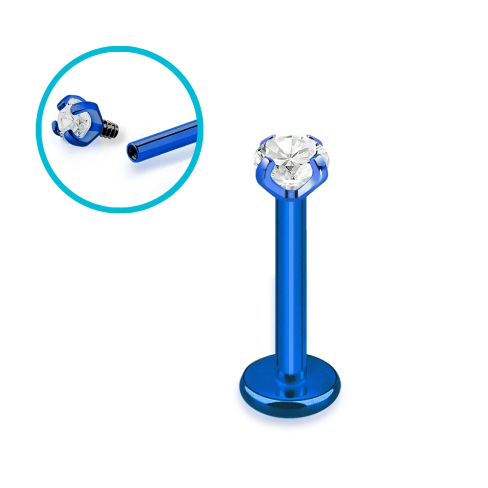 Modrý labret s krystalem 8 mm