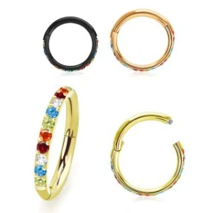 Barevný otevírací kroužek se zirkony v barvě duhy SGSH10RBT InfinityPierce
