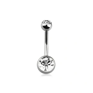 Piercing do pupíku – stříbrná činka s čirými krystaly