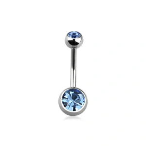 Piercing do pupíku – stříbrná činka s světle modrými krystaly