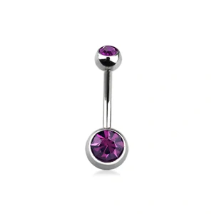 Piercing do pupíku – stříbrná činka s ametystovými krystaly