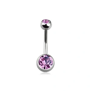 Piercing do pupíku – stříbrná činka se světle ametystovými krystaly