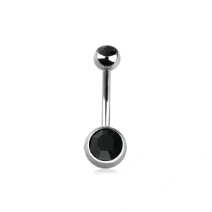 Piercing do pupíku – stříbrná činka s černými krystaly