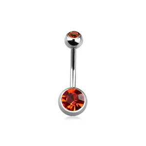 Piercing do pupíku – stříbrná činka se světle červenými krystaly