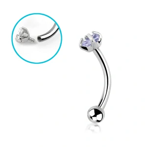 Zahnutá činka (banánek) do piercingu – stříbrná, kamínek + kulička, levandule 8 mm