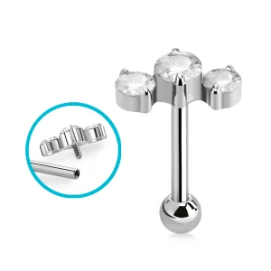 Titanový piercing G23 se závitem uvnitř – luxusní šperk s kamínky