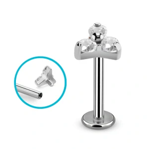Titanový labret G23 s třemi krystaly