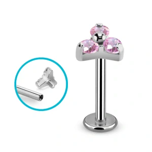 Titanový labret G23 s třemi krystaly