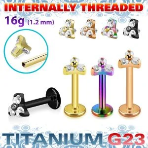 Titanový labret G23 různých barev s třemi krystaly UTLBIN13S InfinityPierce
