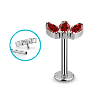 Titanový labret se třemi různébarevnými krystaly – ocelová barva