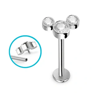Titanový piercing G23 se třemi kulatými krystaly