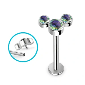 Titanový piercing G23 se třemi kulatými krystaly